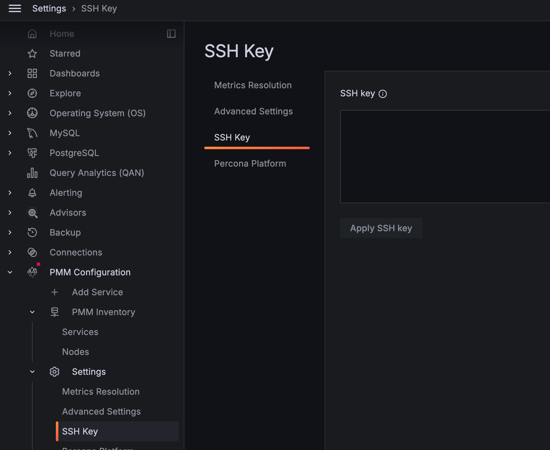 PMM Settings SSH Key